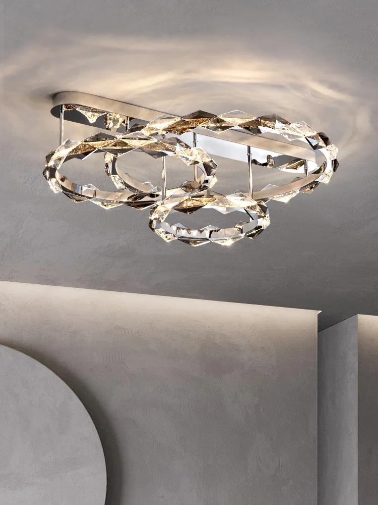 Candelabru de tavan din cristal LED de lux modern, rotund, luciu cromat, lampă pentru insulă de bucătărie, dormitor, studio, sufragerie, corp de iluminat