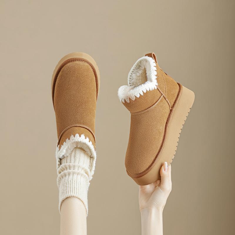 Augustine Snow Boots Women's 2025 New Winter Velvet One-pedal Bread Cotton Shoes Platform Casual Short Boots