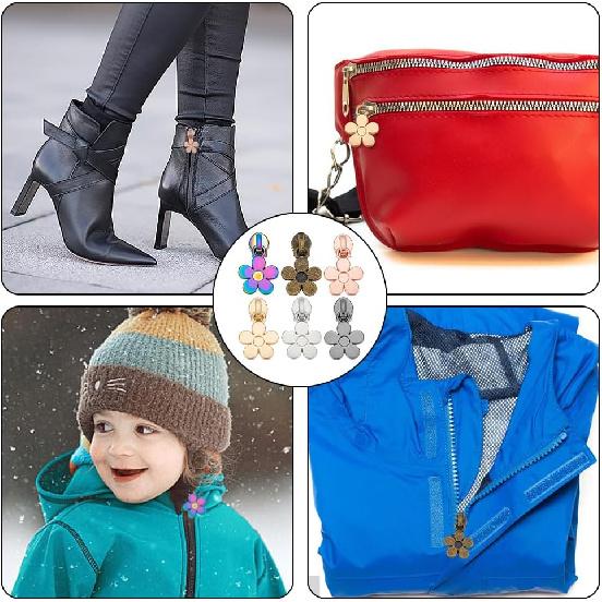 WEBEEDY 12 шт. Цветочные язычки для молнии 5# Язычки для молнии 6 цветов Замена Цветочные бегунки для молнии Сплав Цветная головка молнии Ремонт для багажа Сумки