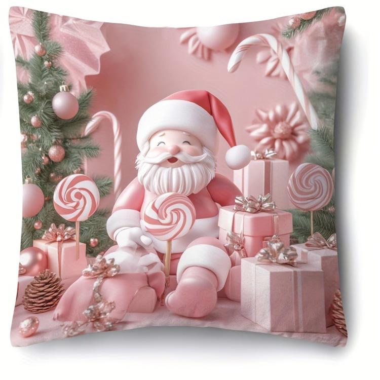 

Pink Christmas Pillowcases: Santa, Snowman & Festive Delights sofas, bedroom pillow covers, holiday gifts 18x18Inch