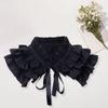 Women S Elegant Lace Embroidered False Collar Detachable Solid Color Tie-up Front Ruched Dickey Collar with Ruffle Trim