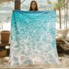 1pc Tropical Ocean Waves Throw Blanket - Turquoise & Sandy Beach Design, Lightweight Flannel All-Season Soft Warm Blanket for Co