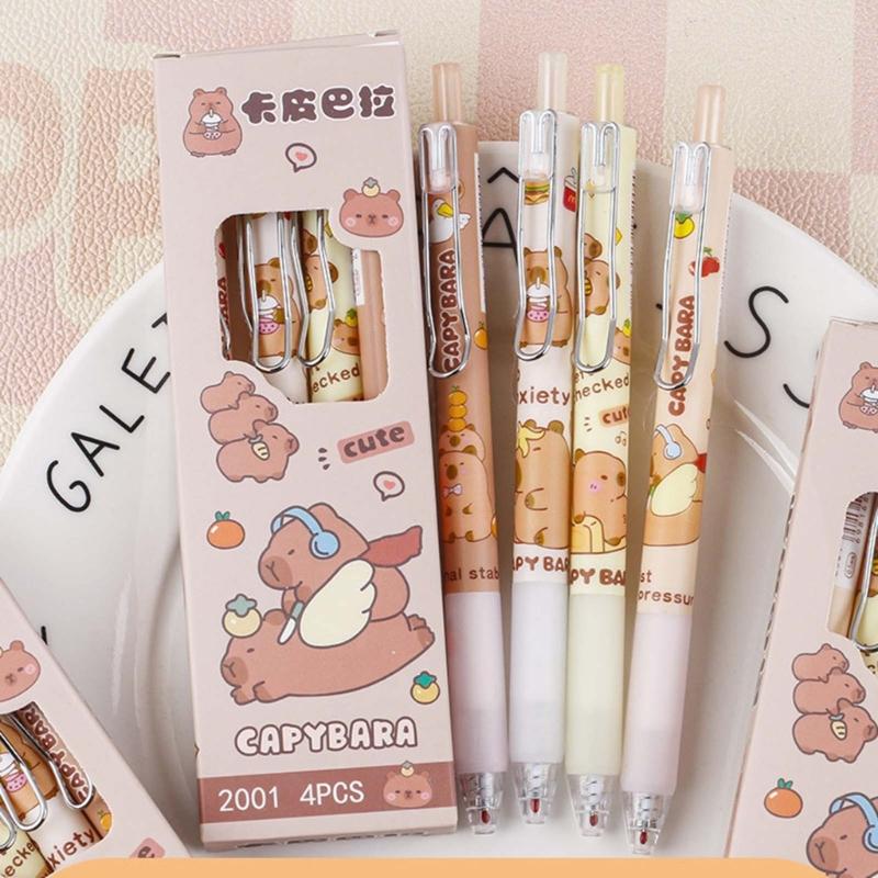 4PCS Cartoon Gel Inks Pen Retractable Gel Pen with Metal Clip Ergonomic Grip 0.5MM Tip Black Inks for Office School