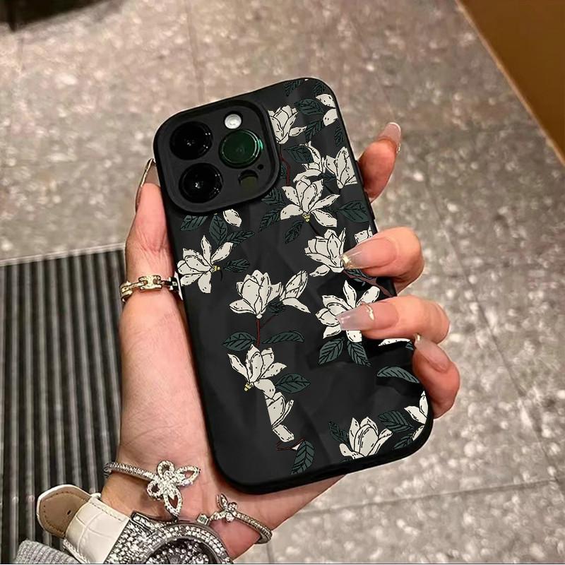 Surface Wrinkles and Unevenness Phone Shell Gardenia Floral Printed Protective Matte TPU Cover Soft Silicone Case