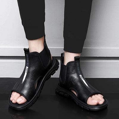 Echt Leer Heren Sandalen Nieuwe Hot Sale Rome Schoenen Antislip Heren Zomer Flats Ademende Casual Schoenen Hoge Top Chelsea Sandalen