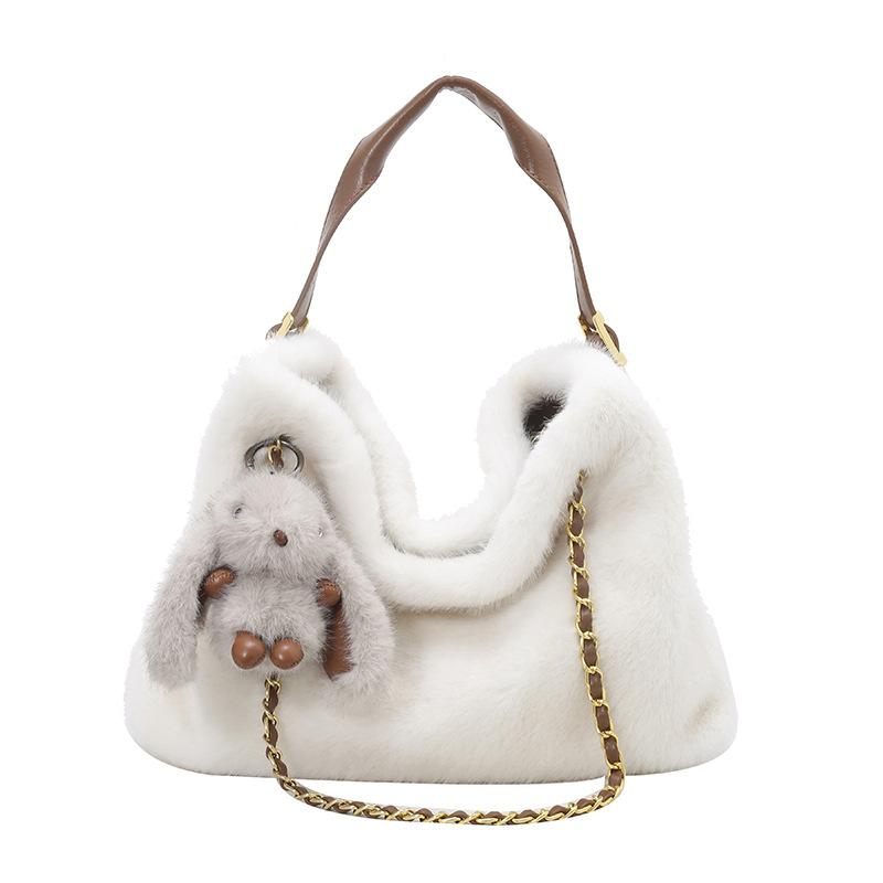 New simple and fashionable plush women's tote bag daily commuting high-grade texture shoulder messenger bag women
