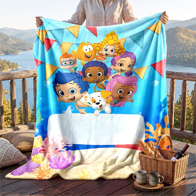 Warm Flannel Blanket Bubble Guppy Pattern, Lightweight Comfortable Throw Blanket for Bed Sofa Use