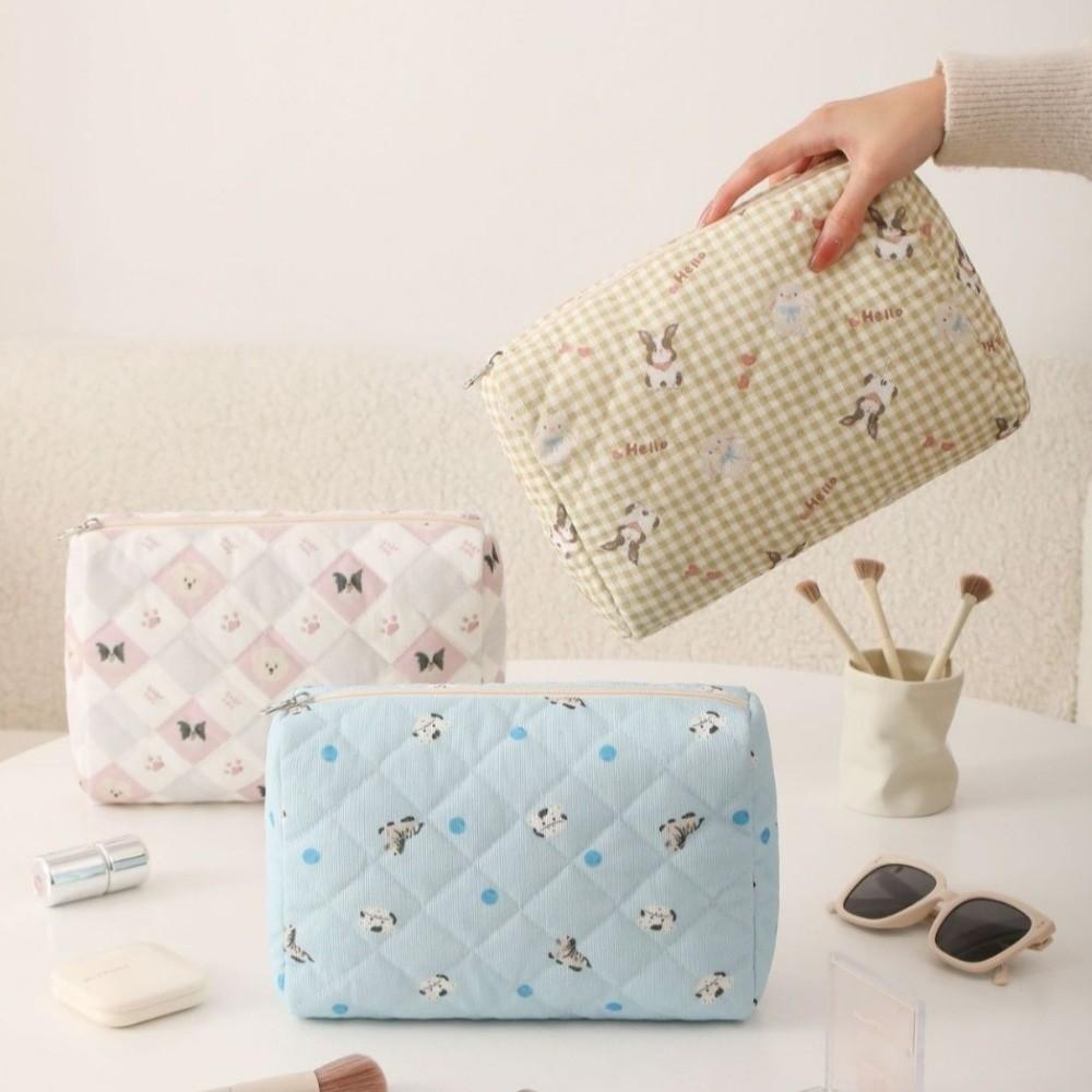 Portable Corduroy Quilted Makeup Bag Large Capacity Multi-Purpose Cosmetic Organizer Coin Purse