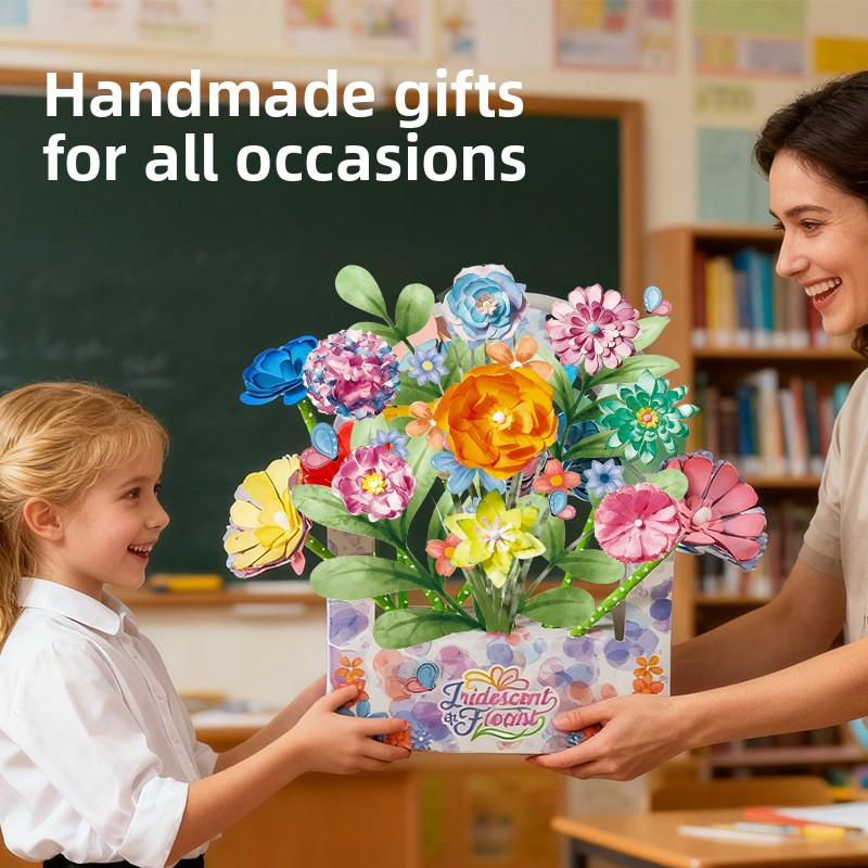 58Pcs Color Flowers Diy Decoration Building Blocks Liquid Tie Dye Toys Botanical Set Bricks Set Craft Gift For Girl Friends Kids