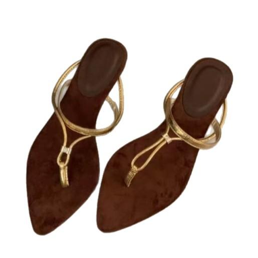 Soft leather version~ Simple two-wear retro wedge heel Roman shoes, women's pointed toes with thin belt temperament, open-toed toe sandals