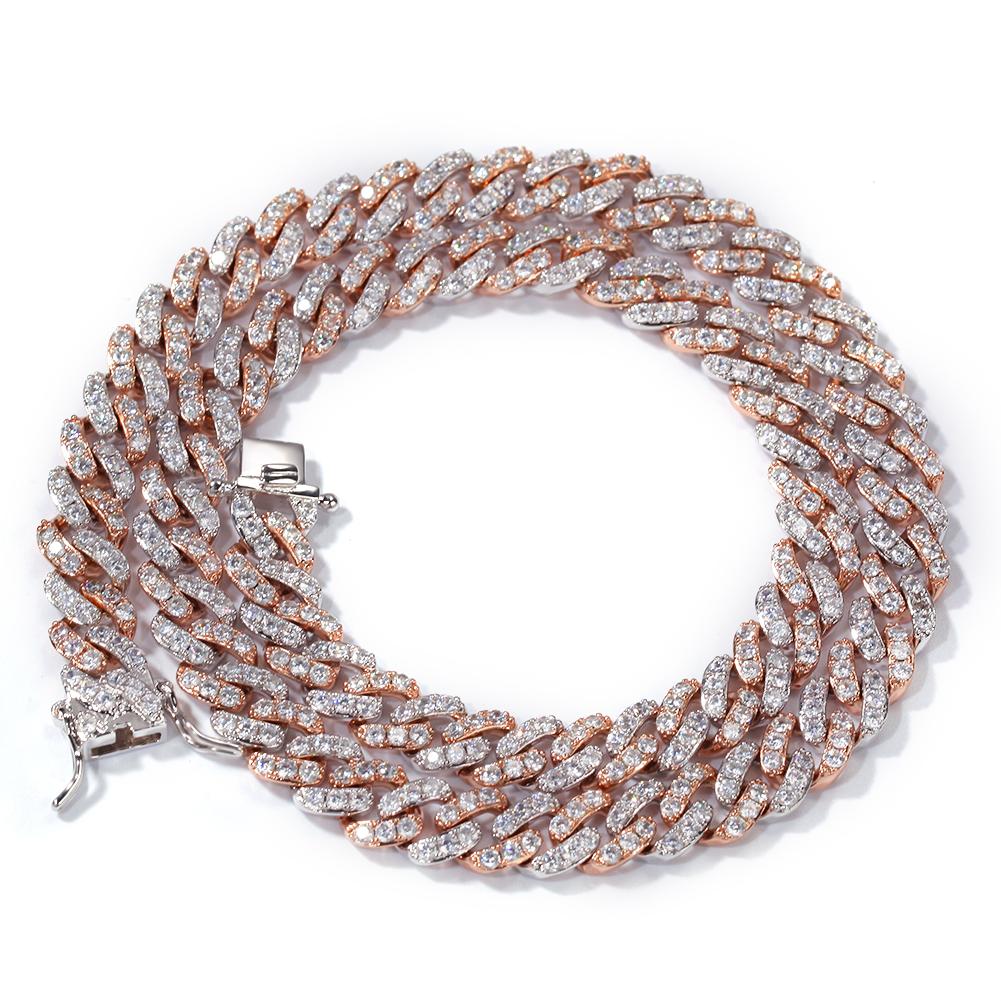 9mm 16inch 18inch 14k 18k Gold Multicolored CZ Cuban Chain Link Necklace Hip Hop Jewelry for in Stock