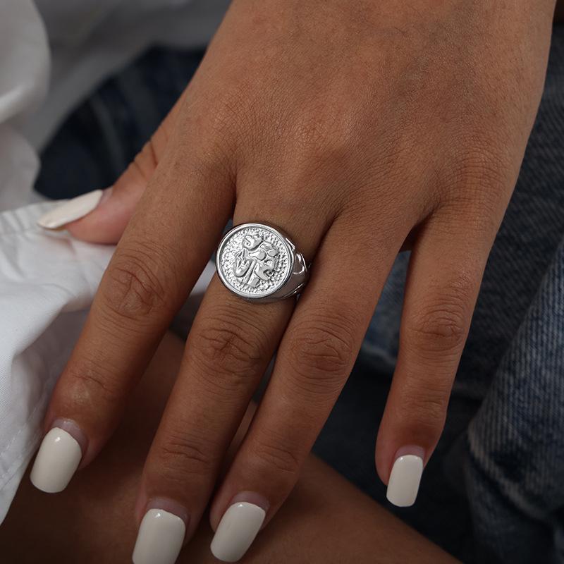 Vintage Embossed Pattern Rings In Stainless Steel With 18k Gold Plated No Tarnish Waterproof Ring For Women