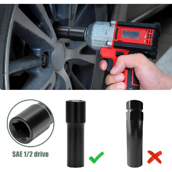 Small 6 Point Spline Lug Nut Socket, 1/2-Inch Drive Impact Square Tool – Easily Remove M12X1.5, M12X1.25, 1/2-20, M10X1.25, 3/8-20 Lug Bolts/Nuts |