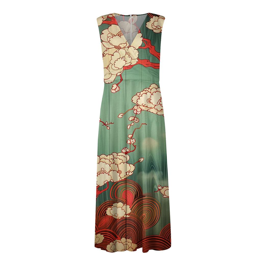 Women's Long Dress Maxi Dress Casual Dress Swing Dress A Line Dress  Fashion Streetwear Outdoor Date Print Sleeveless V Neck Dress