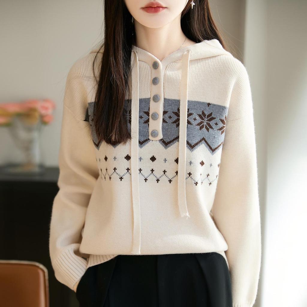 Chic Women's Hooded Knit Sweater - Spring/Autumn 2026 Loose Casual Base Layer Top