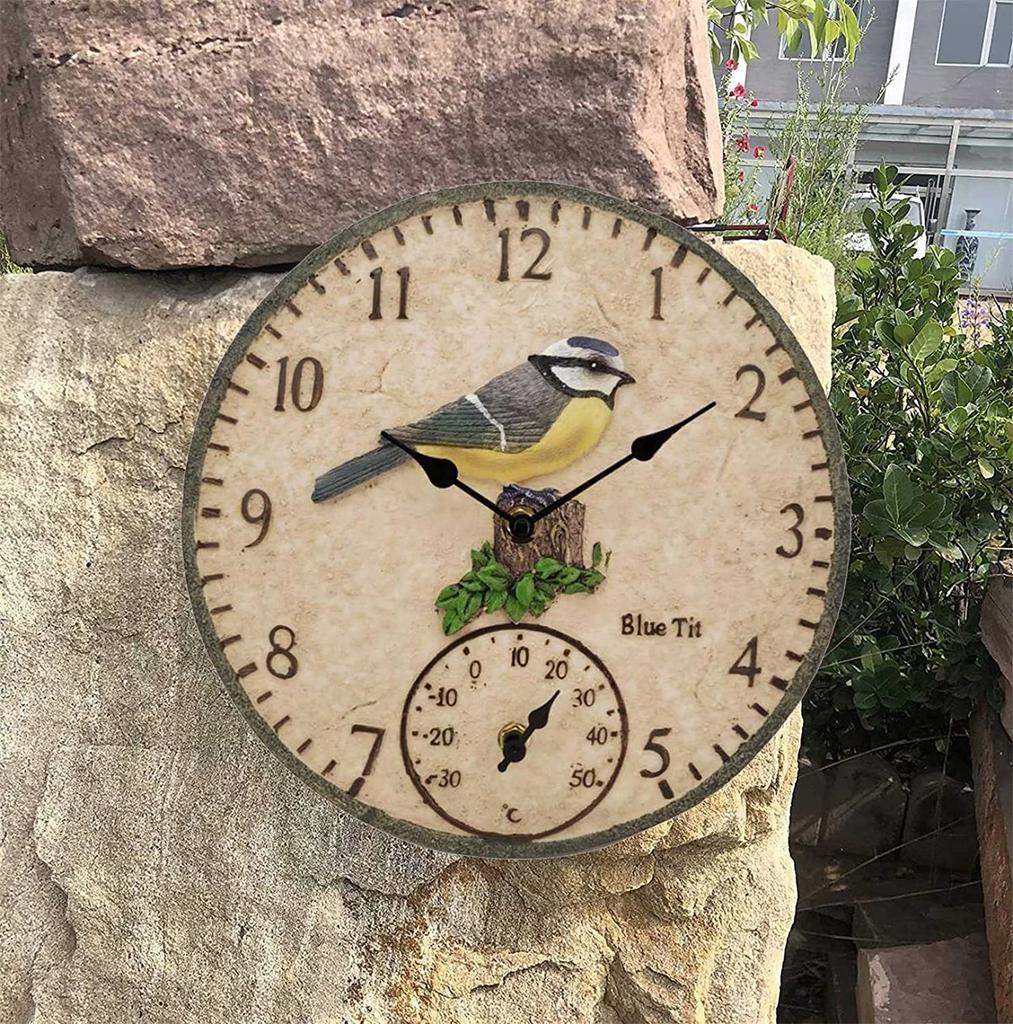 12 Inch Outdoor Thermometer Clock Waterproof Wall Clock Wall-Mounted Thermometer Clock For Patio Garden Yard Garden