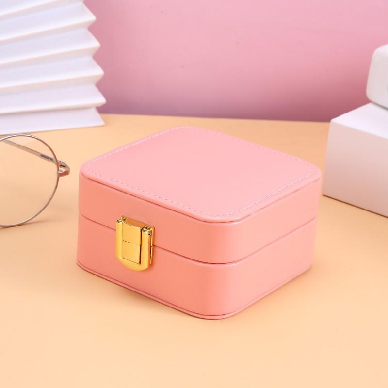 Compact PU Jewelry Box With Mirror Lid Mini Ring Earring Organizer Gift Case Modern Minimalist Style