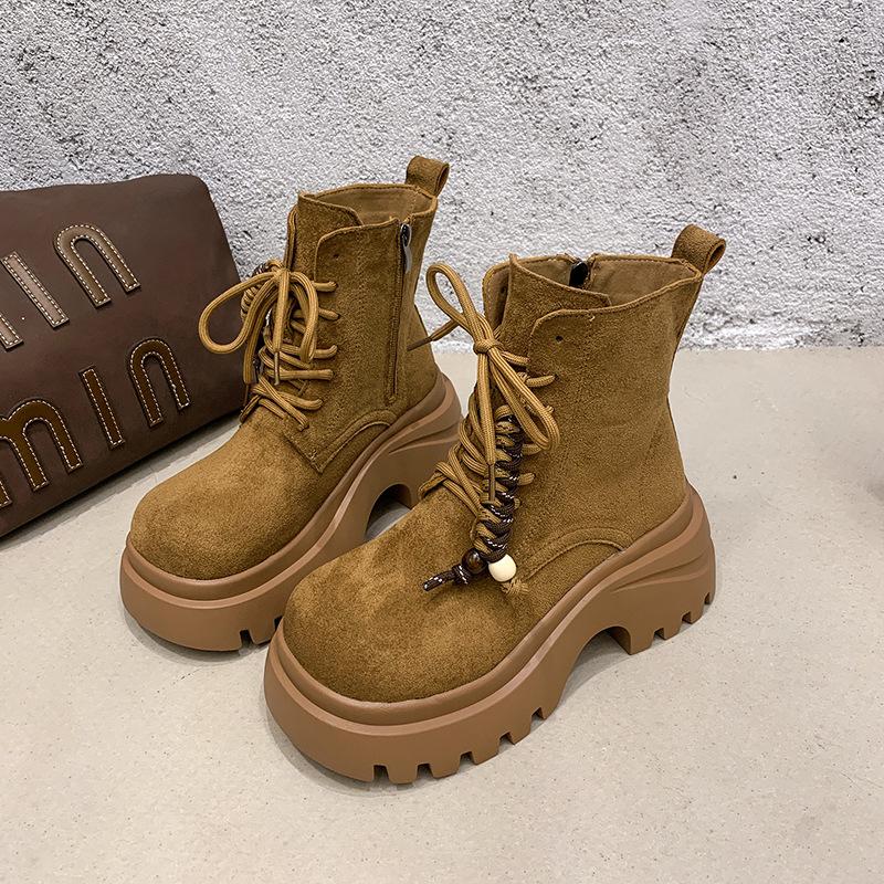 

Thick-soled heightened big-headed ugly cute Martin boots women s 2025 new autumn and summer fringed locomotive boots short boots rhubarb boots 40 верблюд