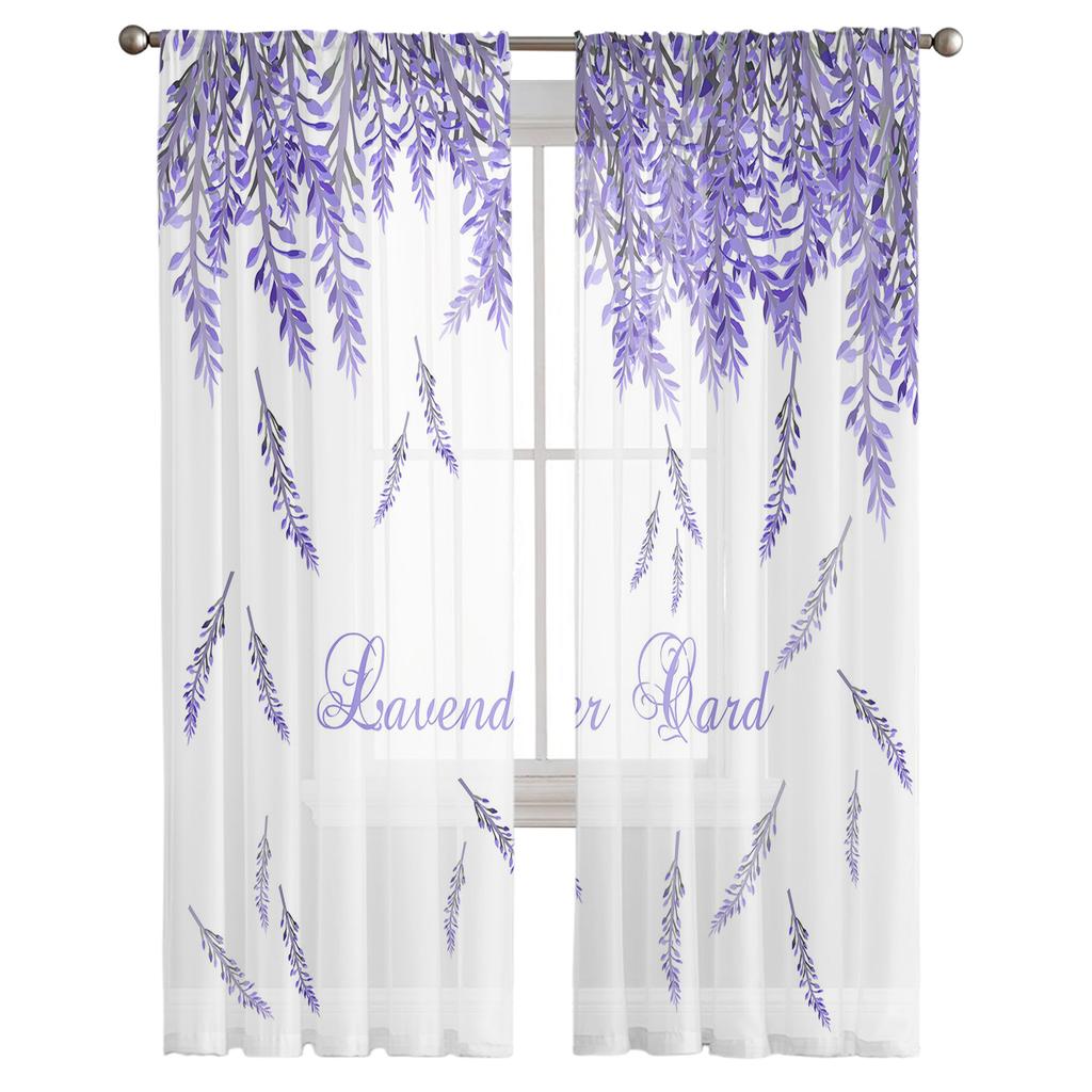 Transparente Vorhänge aus Chiffon mit Lavendelinsel-Blume für Wohnzimmer, Schlafzimmer, Heimdekoration, Fenster, Voiles, Tüll-Vorhang