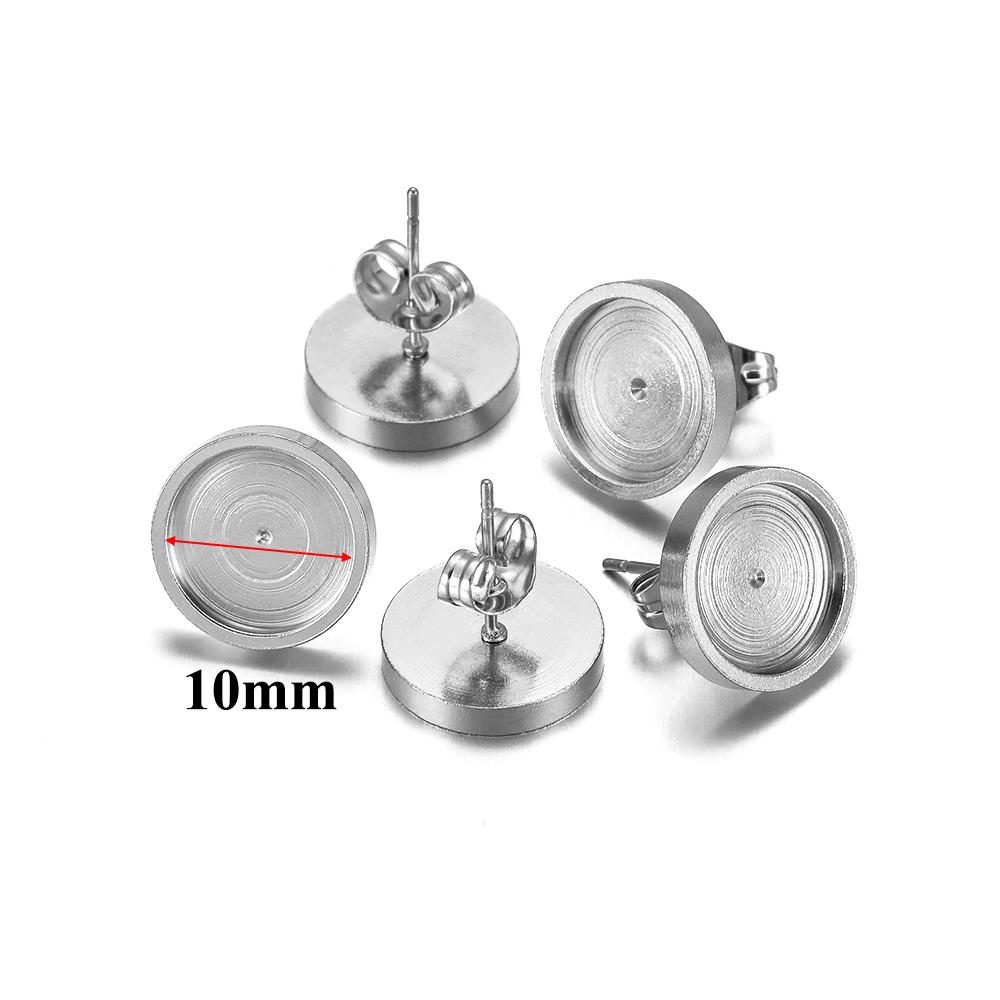 20pcs 6 8 10 12mm Gold Stainless Steel Flat Stud Earring Base Setting Blank Earring Cabochon Tray DIY Jewelry Making Wholesale