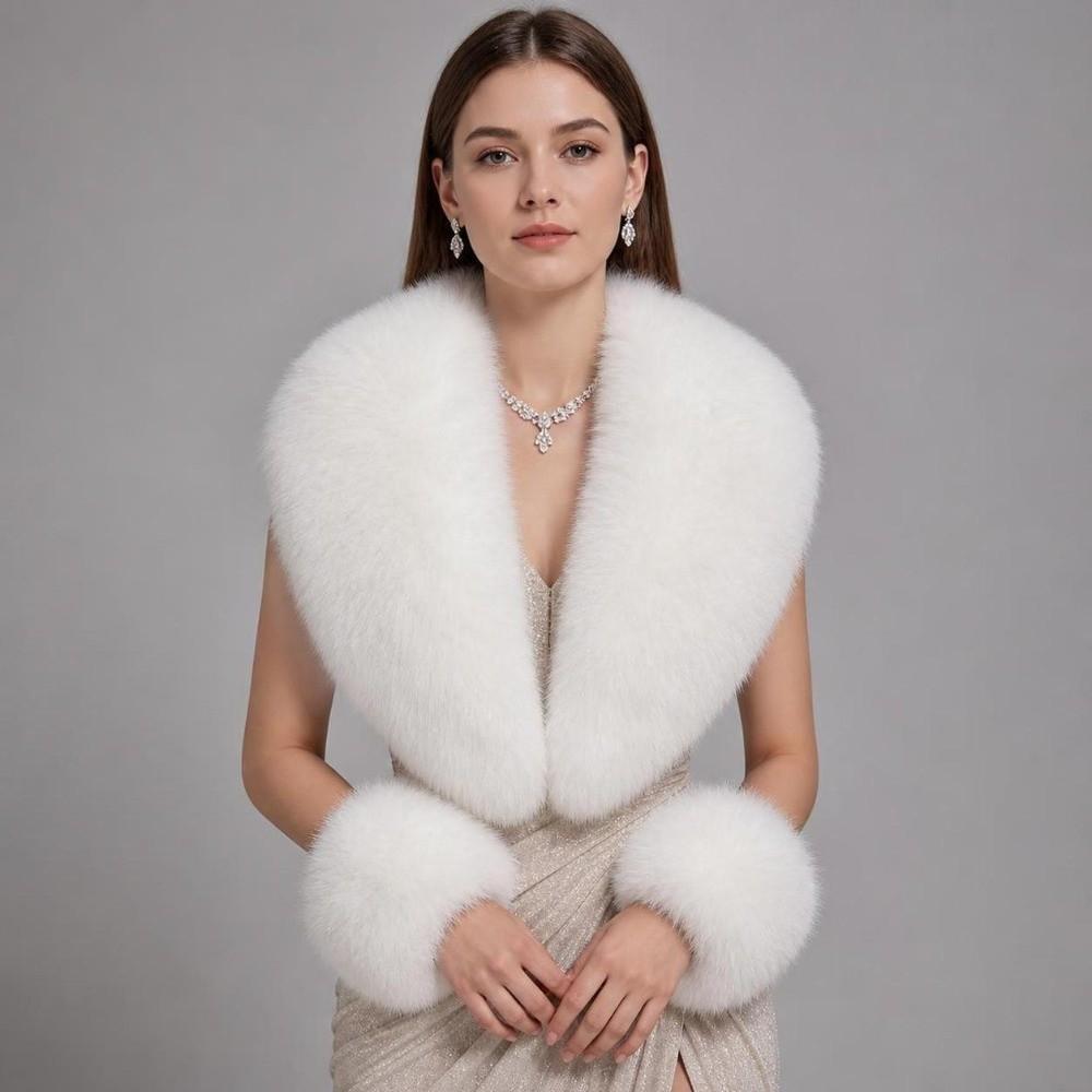 Detachable Faux Fur Scarf Shawl Warm Texture Neck Warmer Collar Cuffs Set  Birthday Party