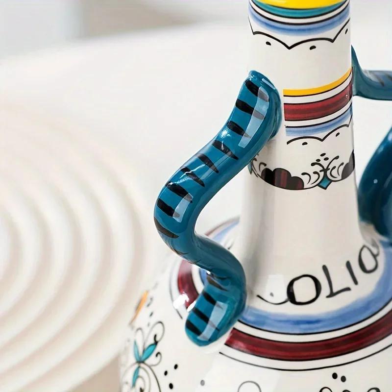 Dual Ear Ceramic Olive Oil Bottle Soy Sauce Vinegar Multifunctional Kitchen Seasoning Drainage Bottle Kitchen Accessories