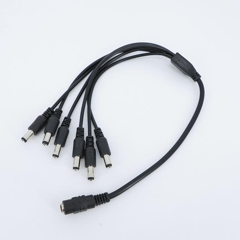 10pcs Wholesale 40cm DC 1 Female To 6 Way Male Splitter Power Plug Extension Cable 5.5mm*2.1mm Connector 12V Supply Wire Cord