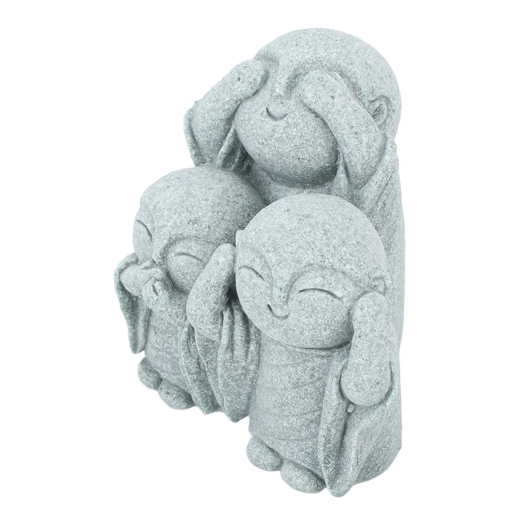 Monk Buddha Statue Chinese Green Sandstone Cute Buddha Figurine 3 Little Monks Ornament for Fish Aquarium Home Garden Decoration