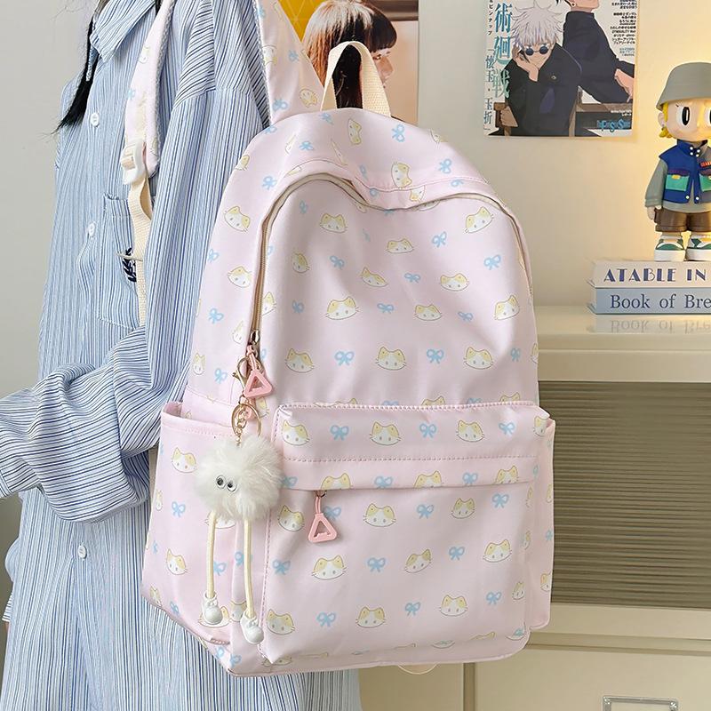 

New backpack student cute kitten schoolbag simple and lightweight casual backpack large capacity schoolbag рожевий