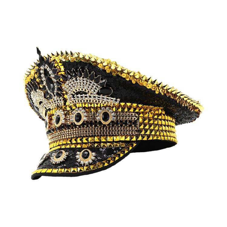Shimmering Marine Hat with Rivet Studs Rhinestones Decors for Women Girl Roleplay Game and Stage Performances Dressingup