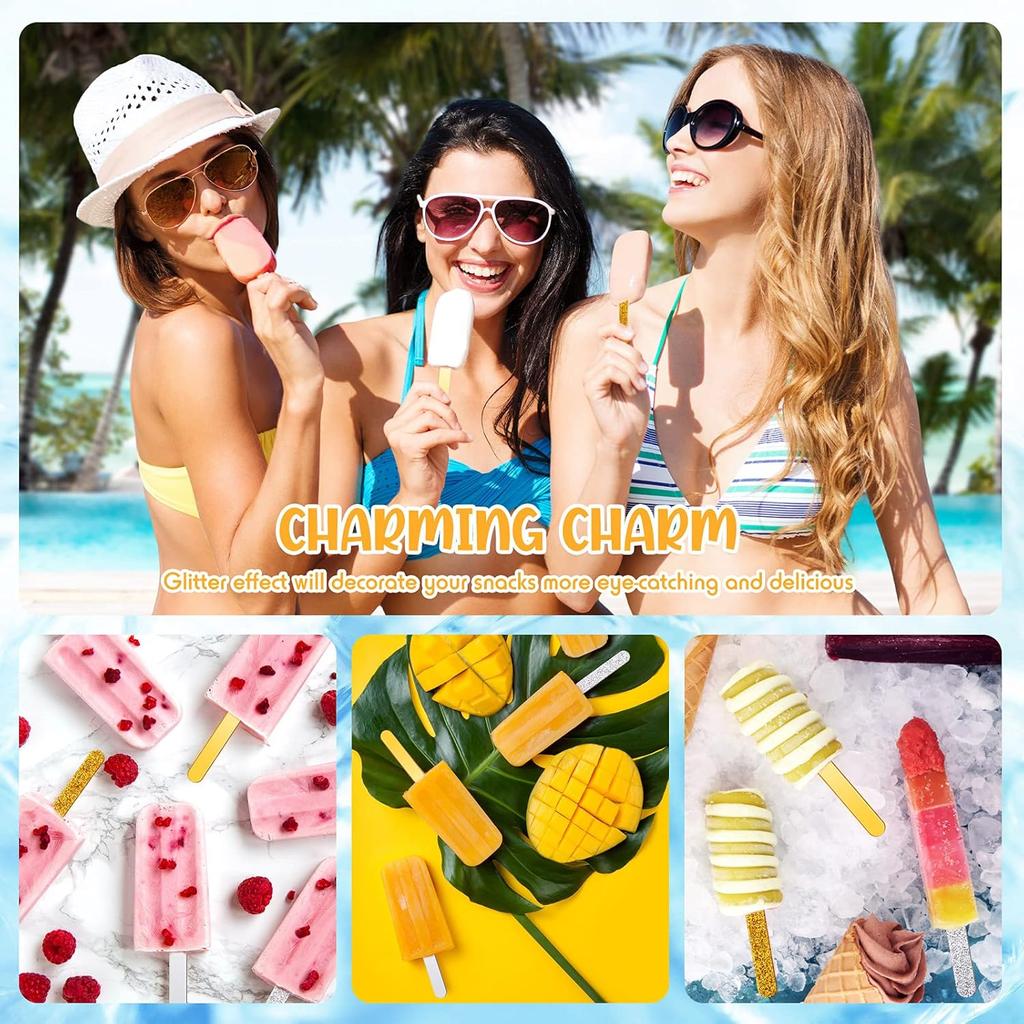 Geiserailie 80 Pieces Glitter Acrylic Sticks 4.53 Inch Reusable Mirror Sticks Laser Stick Craft Ice Cream Sticks for Party, Festival and Home DIY, 2