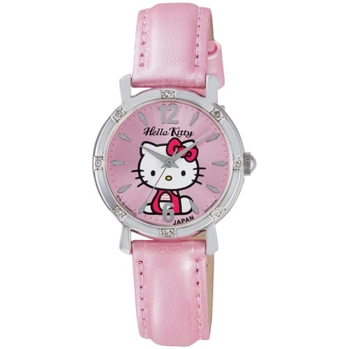 Citizen Q&Q Women's Analog Hello Kitty Waterproof Watch with Leather Strap, Made in Japan, 0003N001, Pink