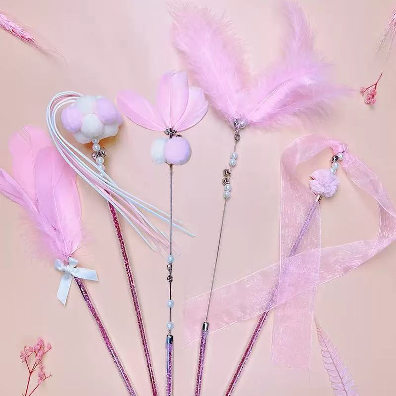 Cat Wand Toys 1/1Pcs Interactive Kitten Feather Wand Toys for Bored Indoor Cats, Cat Teaser Toys Wand with Bell Crinkly Paper