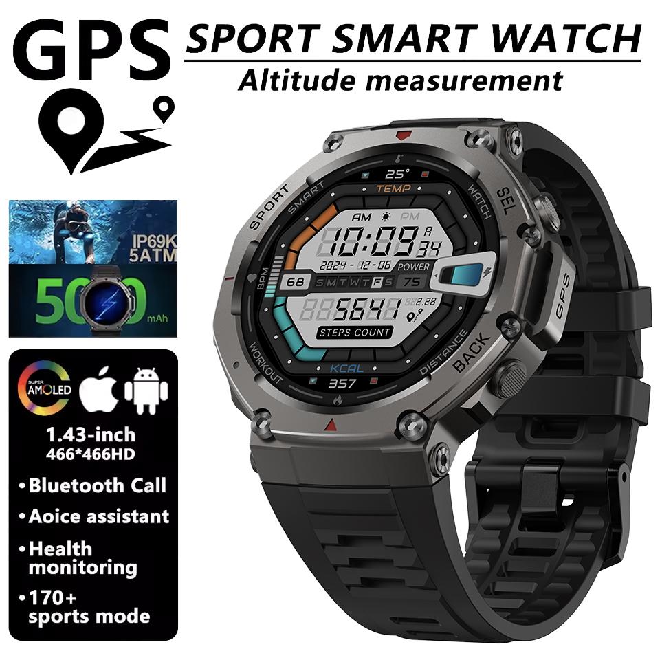 

HD Watches Built-in Dual-band GPS Smart Watch Men Smartwatch Compass Altimeter Barometric 5ATM IP69K Waterproof AMOLED L