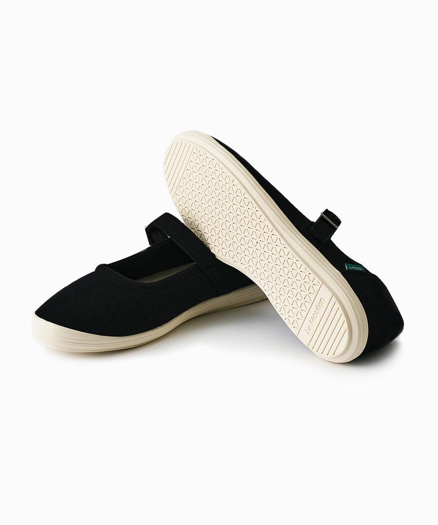 Lemouton Sweet Comfortable Wool Flat Mary Jane Shoes Black (White Outsole)