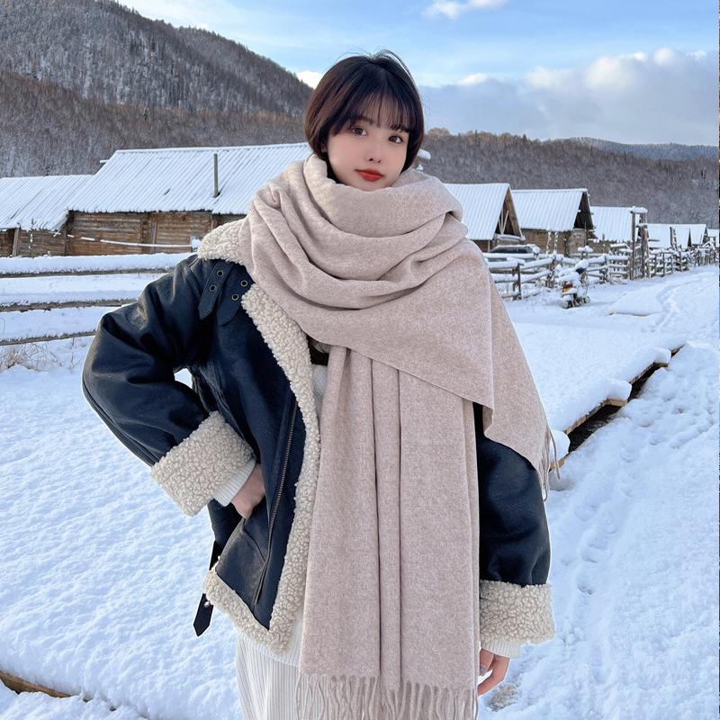 Winter Knitted Cashmere Vintage Scarf Ladies Women Hijab Scarve Pashmina Mujer Female Foulard Bufanda Big Blanket Shawl Echarpe One Size& 8Y