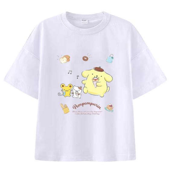

MINISO Sanrio Пом Пом Пурин Ест Мороженое Футболка с Принтом Короткий Рукав Женская Мужская Пара Повседневная Свободная Универсальная Хит Продаж Футболки S