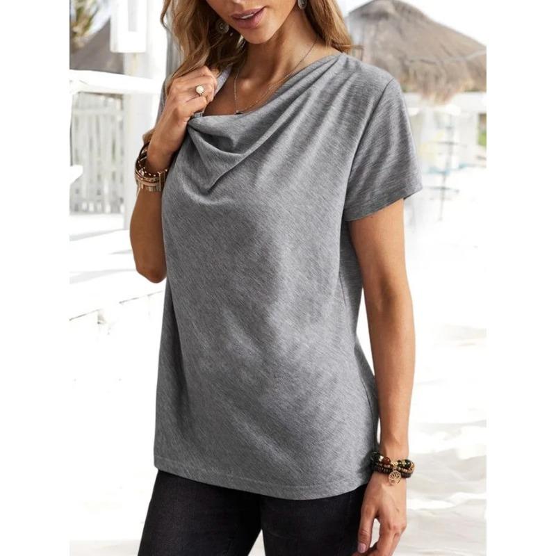 Women Casual Solid Color Short Sleeve Loose T Shirt