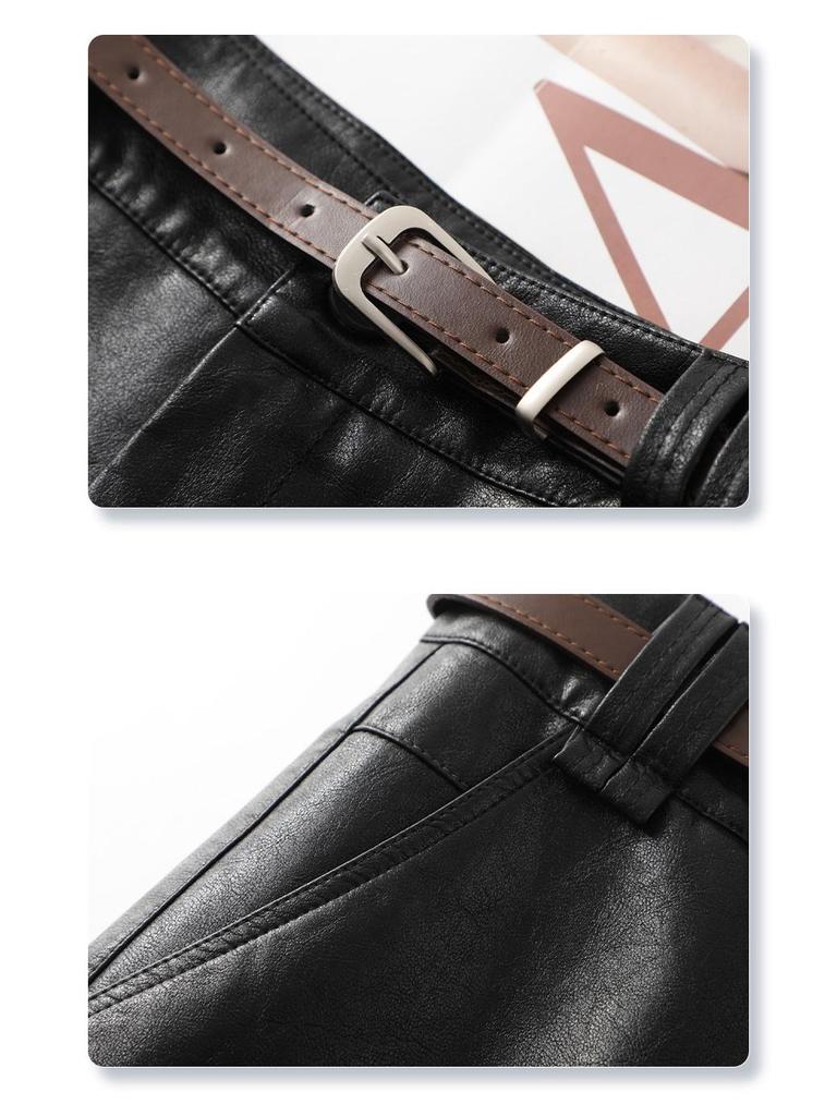 Coffee PU Leather High-Waisted A-line Shorts for Women & Girls - Winter 2025 Fashion, Slimming & Versatile
