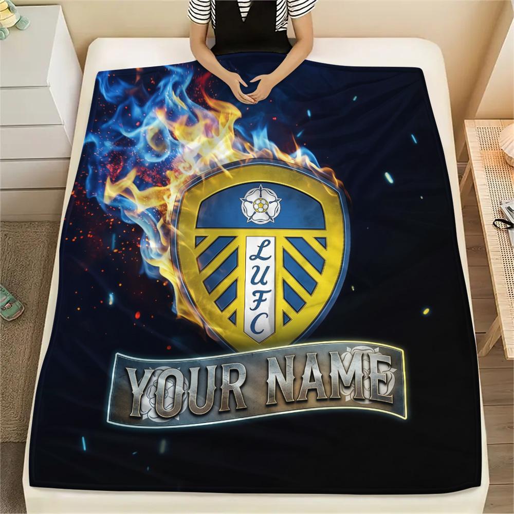 Custom Name Leeds United Flannel Blanket, High quality Comfortable for All Seasons, Home Decor, Warmth and Comfort