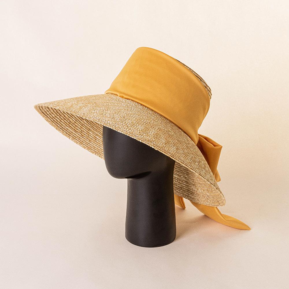 My Extreme Outdoor Activities Women's New Spring And Summer Fashion Retro Big Bow Straw Flat Top Sun Hat Outdoor Beach Hat For Sunshade Wide Brim Straw Hat 56-58Cm