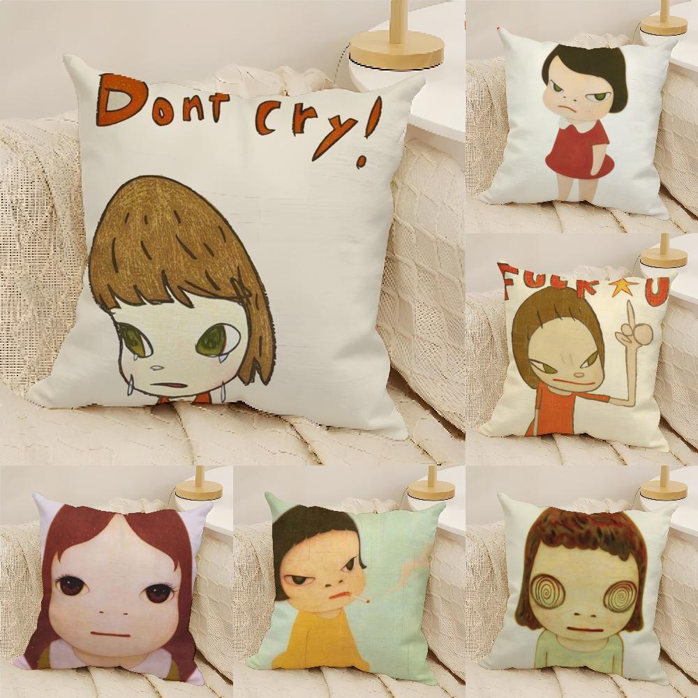 Art Master YYoshitomo NNara Pillow Case Natural Linen DoubleSided Printing Sofa Home Decor Cushion Cover