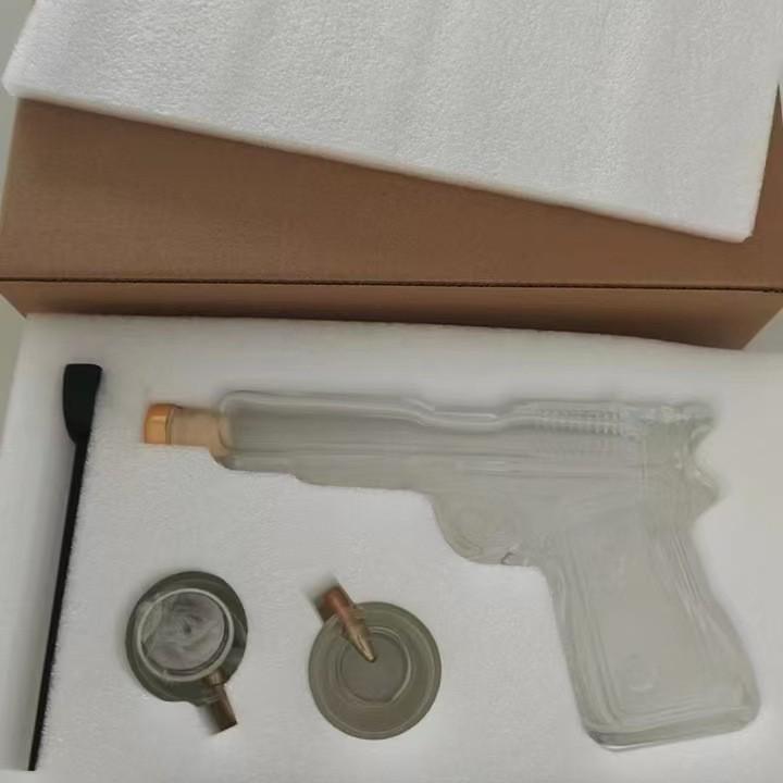 Gun-Shaped Glass Whiskey Decanter and Dispenser Set