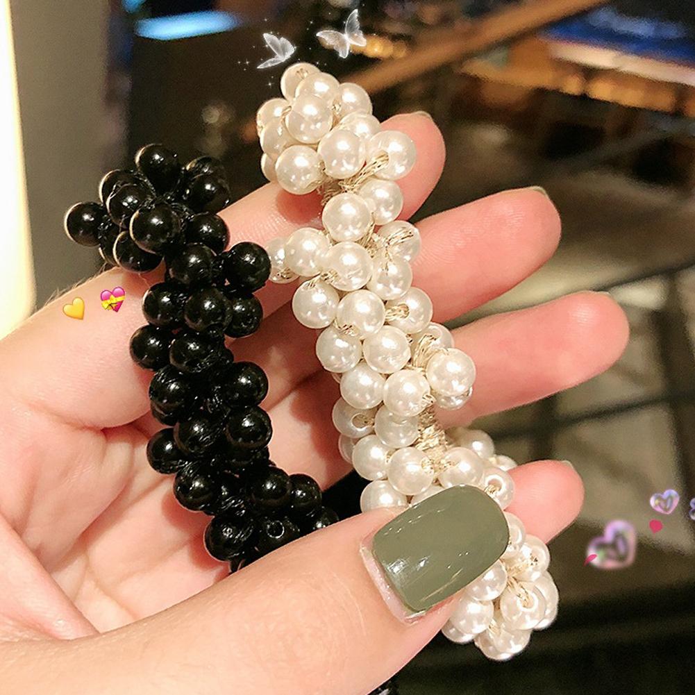 Pearl Ponytail Holder Faux Pearl Beads Elastic Hair Band for Woman