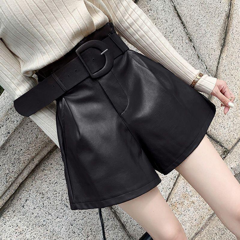 

Versatile Leather Belted High-Waist Shorts and Wide-Leg Pants for Women: Spring, Autumn, and Winter Outerwear. S for 85-95 jin