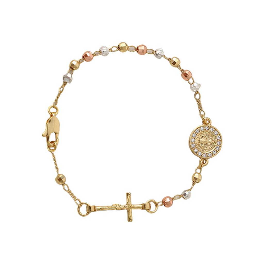 Gold Plated Saint Benedict Rosary Chain Bracelet Religious Jewelry Gift Catholic Metal Bracelet With Crucifix