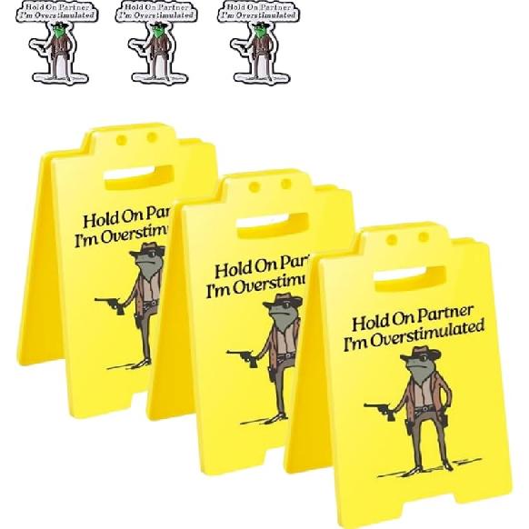 Caution Overstimulated Desk Sign Funny Humor Office Desks Cubicle Decor Desktop Decoration For Table Bedroom Study Room Stress Relief