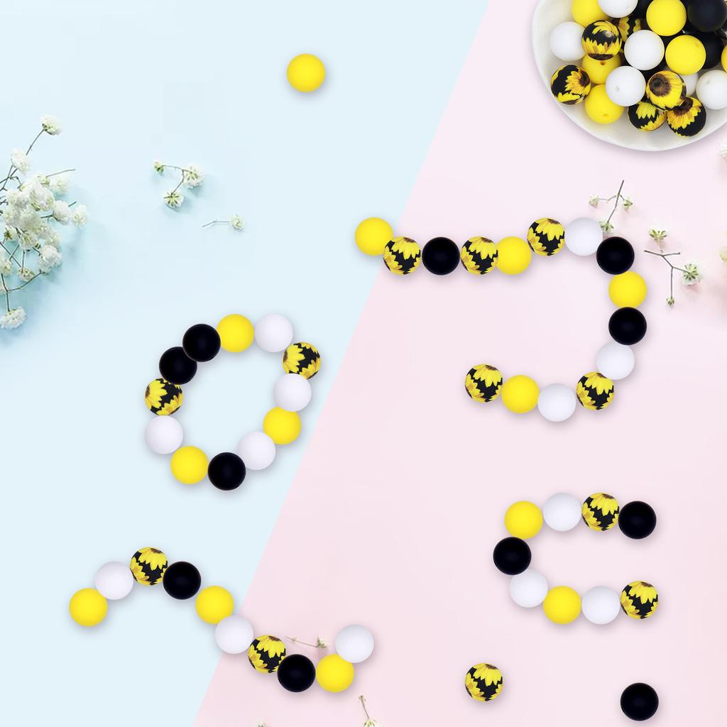 15mm Sunflower Silicone Beads Set Jewelry Making Kit With Tassel For Keychain Necklace Bracelet Making