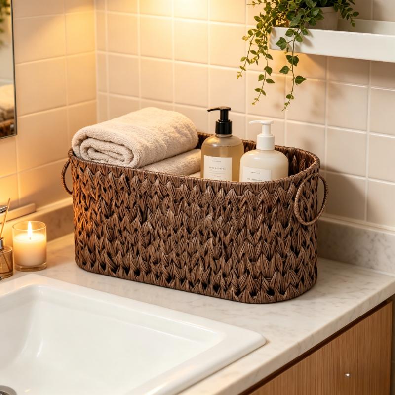 Keine Installation Badezimmer-Organizer, Große Kapazität Toilettenpapier- & Handtuchhalter, Gewebt für Zuhause, Büro, Wohnheim, Bauernhaus