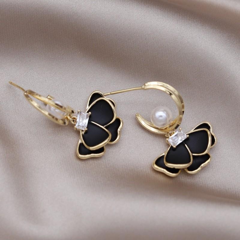 Korejský nový design módní šperky perla zirkon Černá kamélie přívěsek náušnice elegantní dámské doplňky pro každodenní práci
